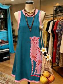 Plus Size Women's Casual Resort Beach Leopard Print Color-Block Trim Tank Dress Plus Size Women's Beachwear - Multicolor - View 7