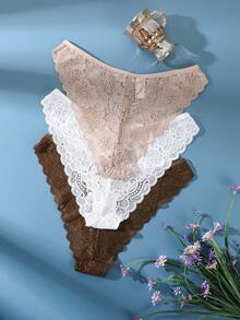 AltCore 3pcs/Set Romantic Lace Women's Panties, Minimalist Design - Multicolor - View 6