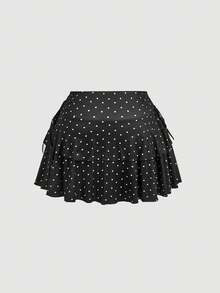 SHEIN MOD 大码夏季休闲波点印花半身裙 - 黑與白 - 查看 2