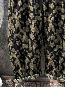 Linhara Jumpsuit Longgar Kasual Motif Leopard Ukuran Besar dengan Kantong Besar dan Tali Serut, Cocok untuk Liburan Musim Panas dan Pakaian Santai - MultiWarna - View 3