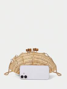 SHECARRY Túi xách cầm tay nữ đan thủ công từ vỏ sò và mây, màu be, thích hợp cho mùa hè đi biển, kiểu dáng bắt mắt, nhẹ nhàng và đa năng, phù hợp cho kỳ nghỉ, đi biển, phong cách bohemian. - Màu be - Xem 6