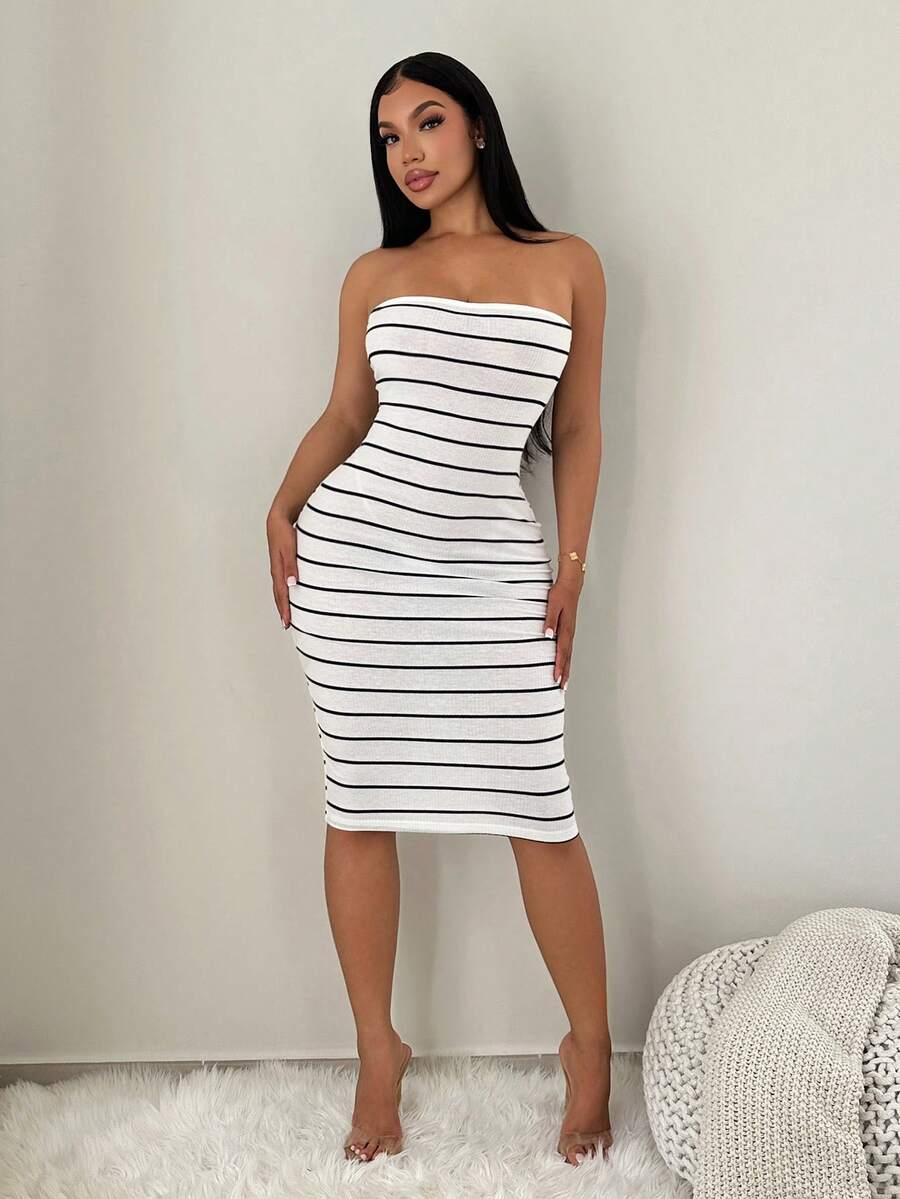 SHEIN SXY 波点印花修身性感中长连衣裙