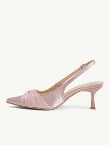 CUCCOO CHICEST Tacones altos de satén rosa con diseño de lazo elegante, de estilo hada, con cristales, de temperamento suave y versátil - Rosa vieja - Ver 4