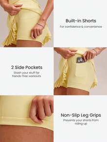 GLOWMODE Váy ngắn xếp ly FeatherFit™-Air Double Time mềm mại như bơ, co giãn, thấm hút mồ hôi, có quần short bên trong, túi hai bên, đế chống trượt và định hình vòng ba, kiểu áo liền thân hở lưng, thích hợp cho tennis, golf, pickleball, và các hoạt động thường ngày. - French Vanilla - Xem 6