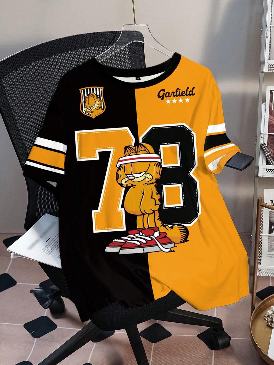 GARFIELD | SHEIN Áo thun nữ cỡ lớn in họa tiết phối màu. - trắng - Xem 1