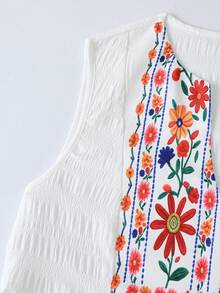 SHEIN Franclia Áo tank top không tay dệt kim thiết kế độc đáo, chất liệu vải dệt họa tiết, nhẹ nhàng, cổ chữ V thêu dành cho nữ. - Nhiều màu - Xem 6