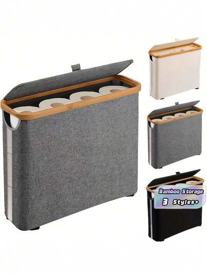 1 paquete de 9 rollos Gabinete de almacenamiento de papel higiénico de bambú con tapa de bambú, organizador de baño para el hogar, cesta contenedor