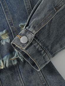 SHEIN Ensemble deux pièces en jean style Y2K pour préadolescentes, nouvelle arrivée pour l'automne/hiver, inspiré du style universitaire, veste + jupe plissée. Veste en jean délavé à manches longues et jupe plissée en jean mini, denim bleu moyen délavé, un ensemble mode ample et polyvalent, nouvelle tenue en jean - Jean brut - Voir 4
