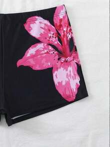 SHEIN Bộ bikini hai mảnh màu đen phối ren tương phản dành cho thiếu nữ, gồm áo và quần short, thích hợp cho kỳ nghỉ biển. - Nhiều màu - Xem 3