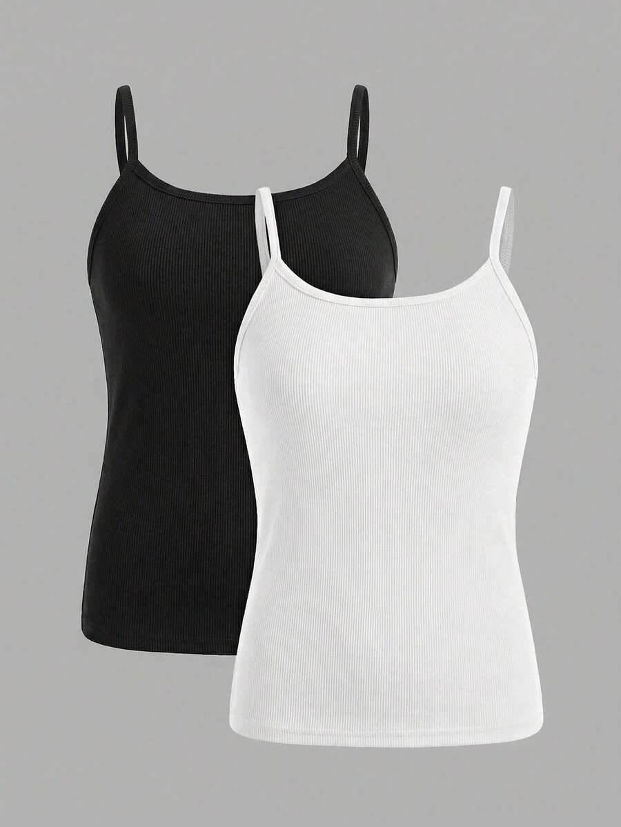 SHEIN Girlism Áo hai dây đơn giản, ôm dáng, dễ phối đồ cho bé gái tuổi teen (2 chiếc/bộ) - Nhiều màu - Xem 1