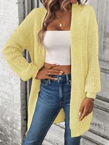 EMERY ROSE Casual Versatile Loose Solid Color Cardigan Everyday Pale Yellow Autumn - Yellow - View 4
