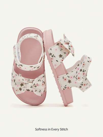 Cozy Pixies 1 Đôi dép xăng đan đế mềm nhẹ, thời trang mùa hè, họa tiết hoa dễ thương, kiểu công chúa cho bé gái, màu trắng.