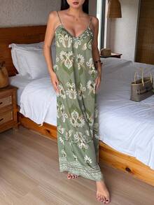 DAZY Bộ jumpsuit không tay ống rộng in hoa dành cho nữ, kiểu dáng đi nghỉ mát. - màu xanh lá - Xem 7