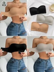 SHEIN 3pcs/Set Colorful Women's Front Closure Padded Bra Underwear Set - Multicolor - View 3