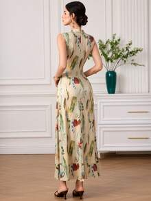 EastFlair Đầm sườn xám cổ bẻ ôm dáng thanh lịch in hoa dành cho nữ - màu xanh lá - Xem 9