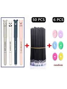 Bộ 60 bút gel xóa được 0.35mm, bao gồm 4 bút, 50 ruột bút và 6 cục tẩy, có các màu đen/xanh dương/đỏ, thích hợp cho kỳ thi, họa tiết động vật dễ thương, phù hợp cho việc học tập, văn phòng phẩm, đồ dùng cần thiết cho năm học mới. - Bộ - Xem 10