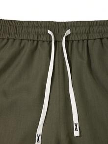 Manfinity Homme Men's Mature Casual Military Green Cargo Pocket Shorts, Spring/Summer, Holiday - Green - View 5