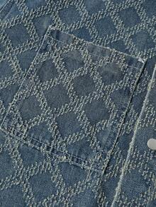 Manfinity Denimwave Áo sơ mi nam tay ngắn chất liệu denim xanh, kiểu dáng thường ngày, chất liệu dệt kim. - Rửa trung bình - Xem 6