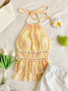 Comfortcana Áo hai dây không tay hở lưng dành cho nữ, kiểu dáng mùa hè thời trang, phù hợp cho mặc hàng ngày, đi nghỉ mát, hẹn hò lãng mạn, áo hai dây màu vàng hở lưng họa tiết vỏ sò gợi cảm phong cách bohemian. - Nhiều màu - Xem 7