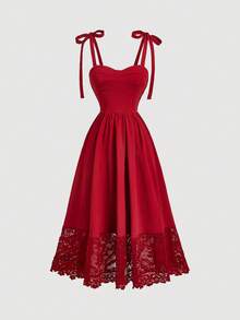 Vestido midi con lazo rojo, tirantes y busto fruncido - Light Blue - Ver 5