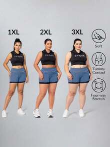 Flexra Celana Pendek Denim Kasual Musim Panas Ukuran Besar dengan Desain Cuci Rusak Warna Biru Tua Lembut untuk Pemakaian Sehari-hari Celana Pendek Wanita Ukuran Besar - Biru - View 3