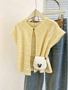 Franclia Áo khoác cardigan cổ tròn kẻ sọc thiết kế độc đáo, đa năng, tôn dáng cho nữ, hàng mới về. - Vàng nhạt - Xem 3