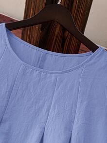 Rusticease Plus Size Women Casual Solid Color Sleeveless Dress, Summer - Blue - View 5