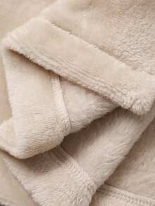 DAZY Plush Contrast Color Ruffle Trim Women Sleepwear Robe, Winter Pajamas - Beige - View 7