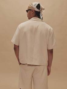 Musero Oversized Short Sleeve Dropped Shoulder Tailored Single Button Blazer Style Revere Lapels Top Spring Summer Essentials Holiday - Apricot - View 2
