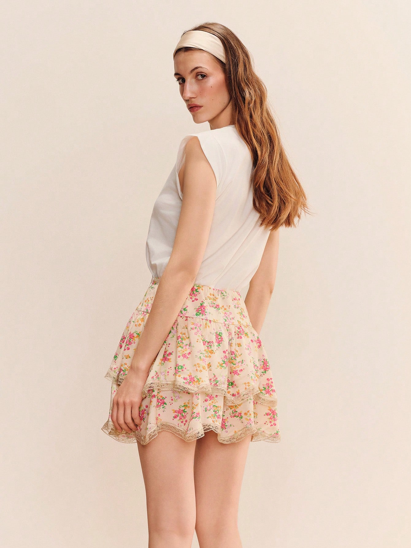 Romantic Yellow Mini Skirt With Floral Print, Smocked Waistband, And Lace Detailing Cute Summer Skirt Casual Holiday Skirt French Style Skirt Ruffle Skirt