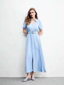 CUCCOO BIZCHIC Giày sandal cao gót hở mũi màu xanh dương kiểu Pháp mũi vuông mới cho nữ mùa xuân và hè, dép lê kiểu Pháp. - Màu xanh lam - Xem 3
