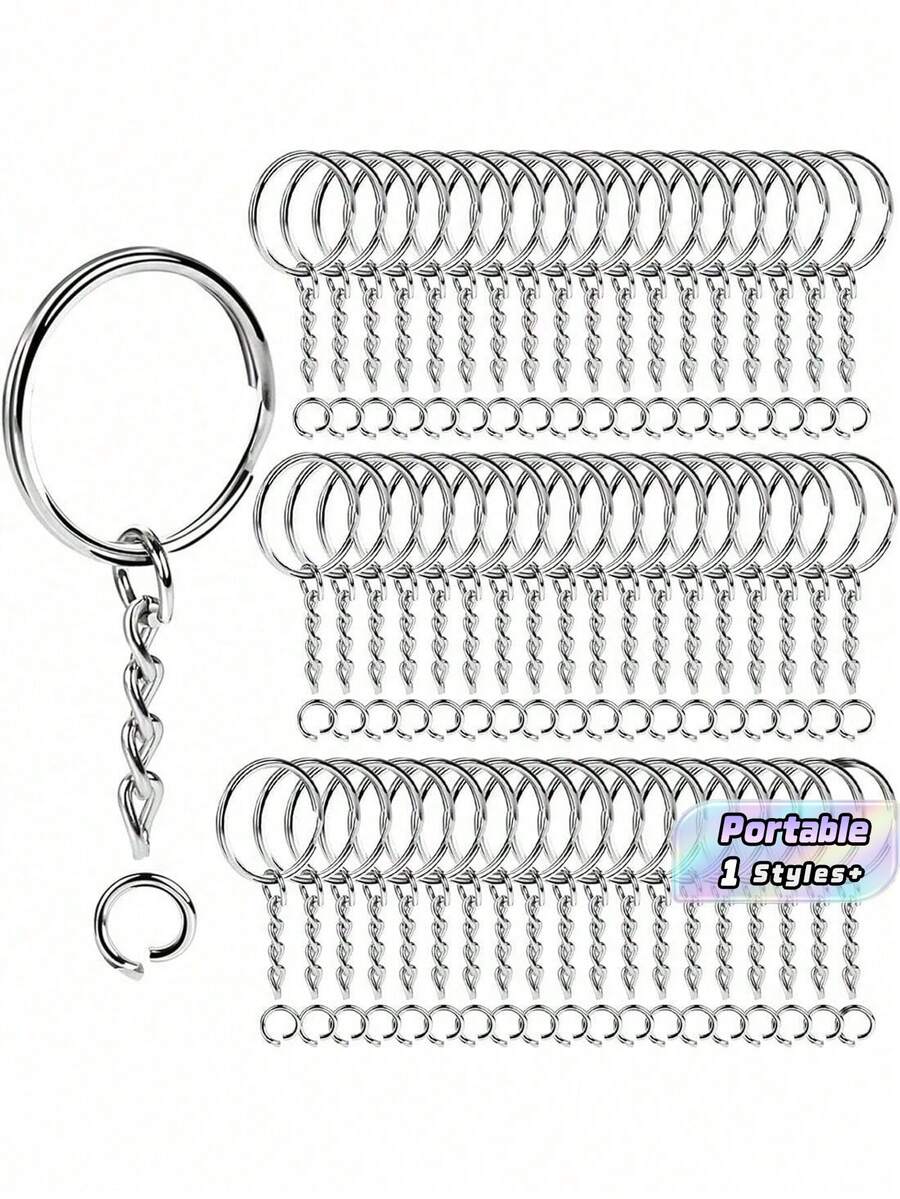100pcs Keychain Making Kit - Complete Set Includes 50 Keychains And 50 Jump Rings - Multicolor - View 1