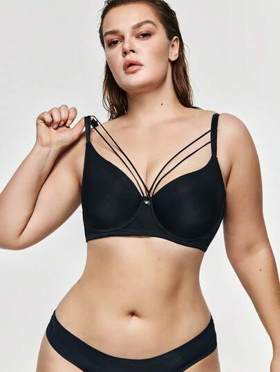 SHAPORA Plus Size Solid Harness Underwire Casual-Comfy Balconette Bra, Lift
