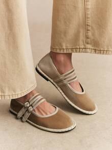 Rosivie Women's Round-Toe Mary Jane Flats With Contrast Trim Stitching - Stylish, Elegant And Comfortable Slip-On Shoes For Work, Commuting And Special Occasions - Light gold - View 10