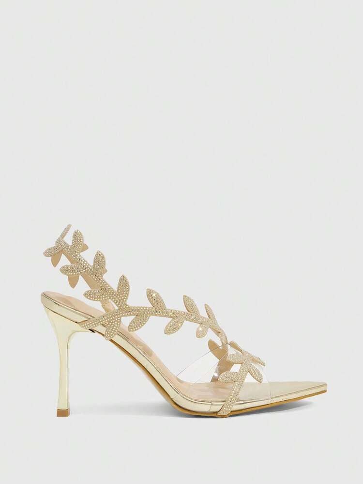 CUCCOO SZL Women Shoes Women's Fashion Pointed Metal Rhinestones Sparkling Evening Clothing Wedding Lightweight Daily Commuter Party Wind Outdoor Pedal Stiletto High Heel Sandals