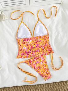 Swim Lushoire Bộ đồ bơi tankini cổ yếm in họa tiết hoa nhí mới về dành cho nữ. - trái cam - Xem 5