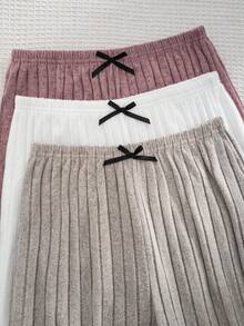 SHEIN 3件套蝴蝶结装饰罗纹吊带背心和裤子睡衣套装 - 彩色 - 查看 4