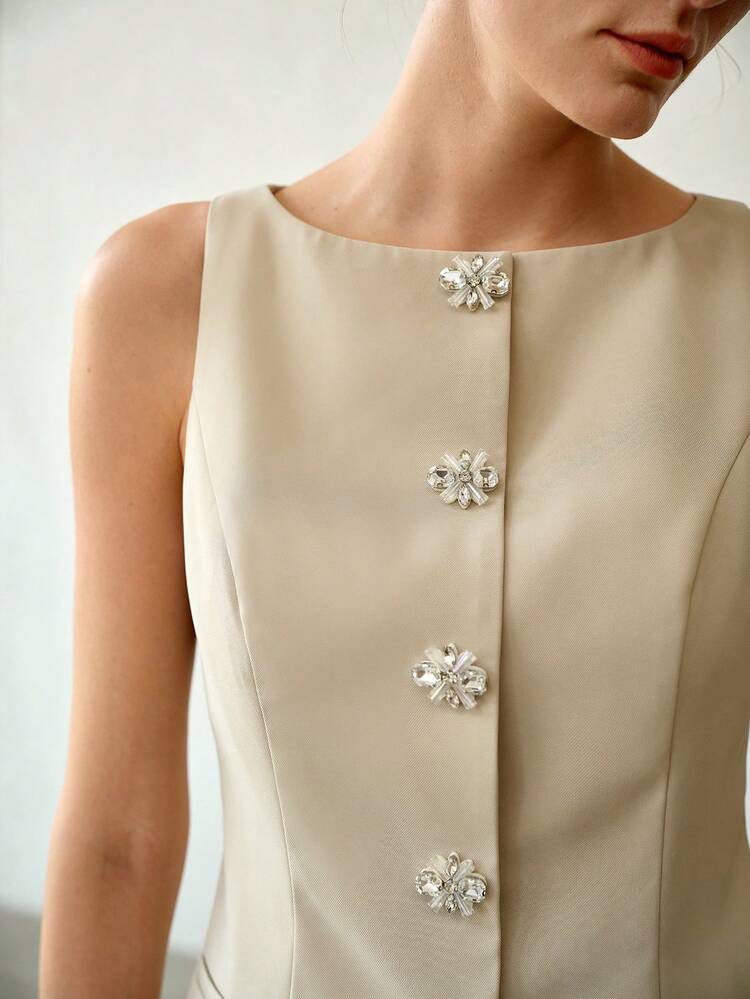 RHINESTONE BUTTON POCKET VEST & SKIRT SET