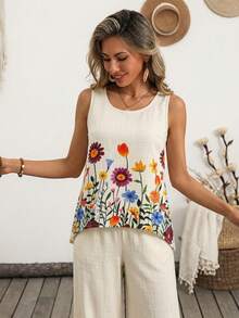 SHEIN Franclia Ärmellose Blumenprint-Tank Top, geeignet für Oster-Garten-Picknick, Sommer-Strandurlaub, Lässig-Wear für Musikfestivals - Verschiedenfarbig - Übersicht 5