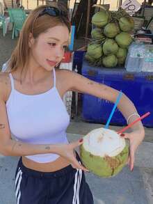 DAZY 女款素色百褶休閒百搭日常穿搭細肩帶上衣 夏季短版背心 - 白色 - 查看 8
