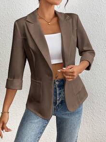 Franclia Women's Casual & Work Solid Color Single-Button Blazer, Spring/Summer - Chocolate Brown - View 5