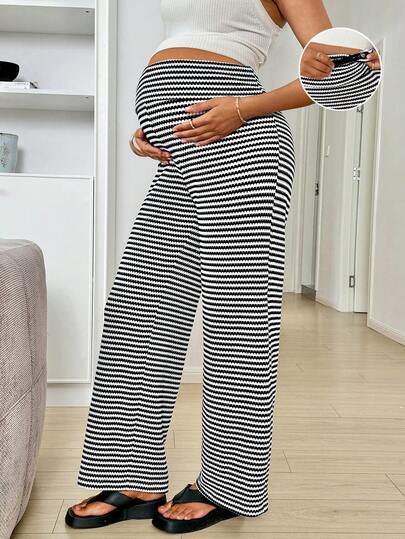 Modmama 可调节腰围条纹宽松孕妇裤