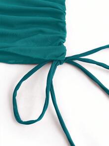 Swim Vcay Conjunto de traje de baño de top de tankini con cuello halter y pliegues y Bottom de triángulo, adecuado para vacaciones de verano - Agua verde azul - Ver 3