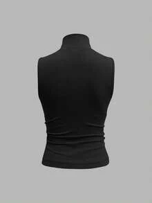 Sweetra 女士黑色无袖无缝针织运动背心，舒适弹力，适合瑜伽、跑步、骑行、健身、户外活动等多种场合，畅销款式，春、夏、秋、冬皆宜，也可作为派对外套穿着。 - 黑色 - 查看 2