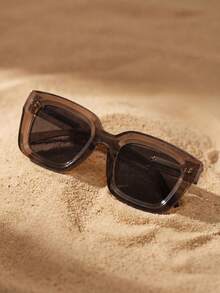 Arave Square Frame Boho Retro Fashion Glasses Casual Shades Beach Accessories Beach Accessories For Women Glasses Shades For Summer Beach Vacation,Outdoor,Travel Temple Decoration Casual Style Rectangle Frame For Going Out Outfit,Back To School - Coffee - View 1
