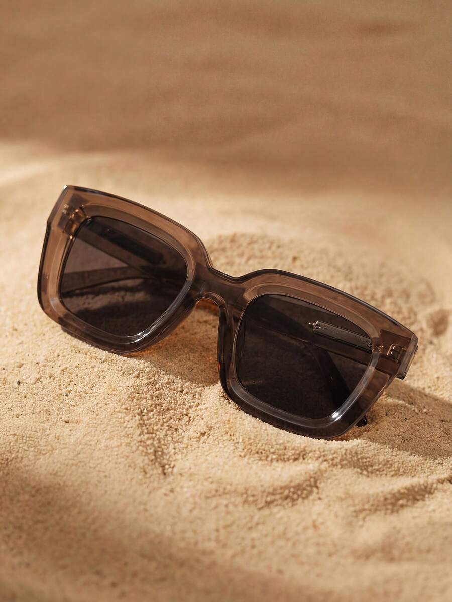 Arave Square Frame Boho Retro Fashion Glasses Casual Shades Beach Accessories Beach Accessories For Women Glasses Shades For Summer Beach Vacation,Outdoor,Travel Temple Decoration Casual Style Rectangle Frame For Going Out Outfit,Back To School - Coffee - View 1