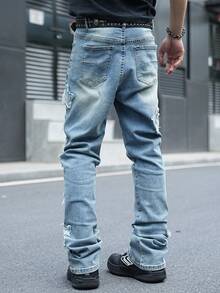 Manfinity EMRG Quần jeans nam thường ngày có túi và gấu quần rách, đa năng. - Màu xanh lam - Xem 2