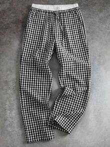 GENTILAND Men's Woven Striped Loose Long Casual Straight Leg Pants, Suitable For Daily Wear - Black - View 1