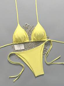 Swim Mod Conjunto de bikini con triángulo reversible y tiras laterales - Amarillo - Ver 1
