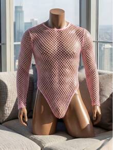 DrisQ Men's Fashionable Hollow Crochet Long Sleeve Base Layer Top - Pink - View 6